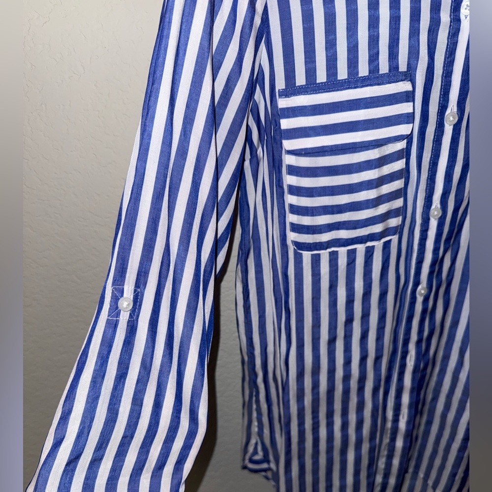 Express Button Up Shirt Blue and White Stripes Small - Picture 2 of 6